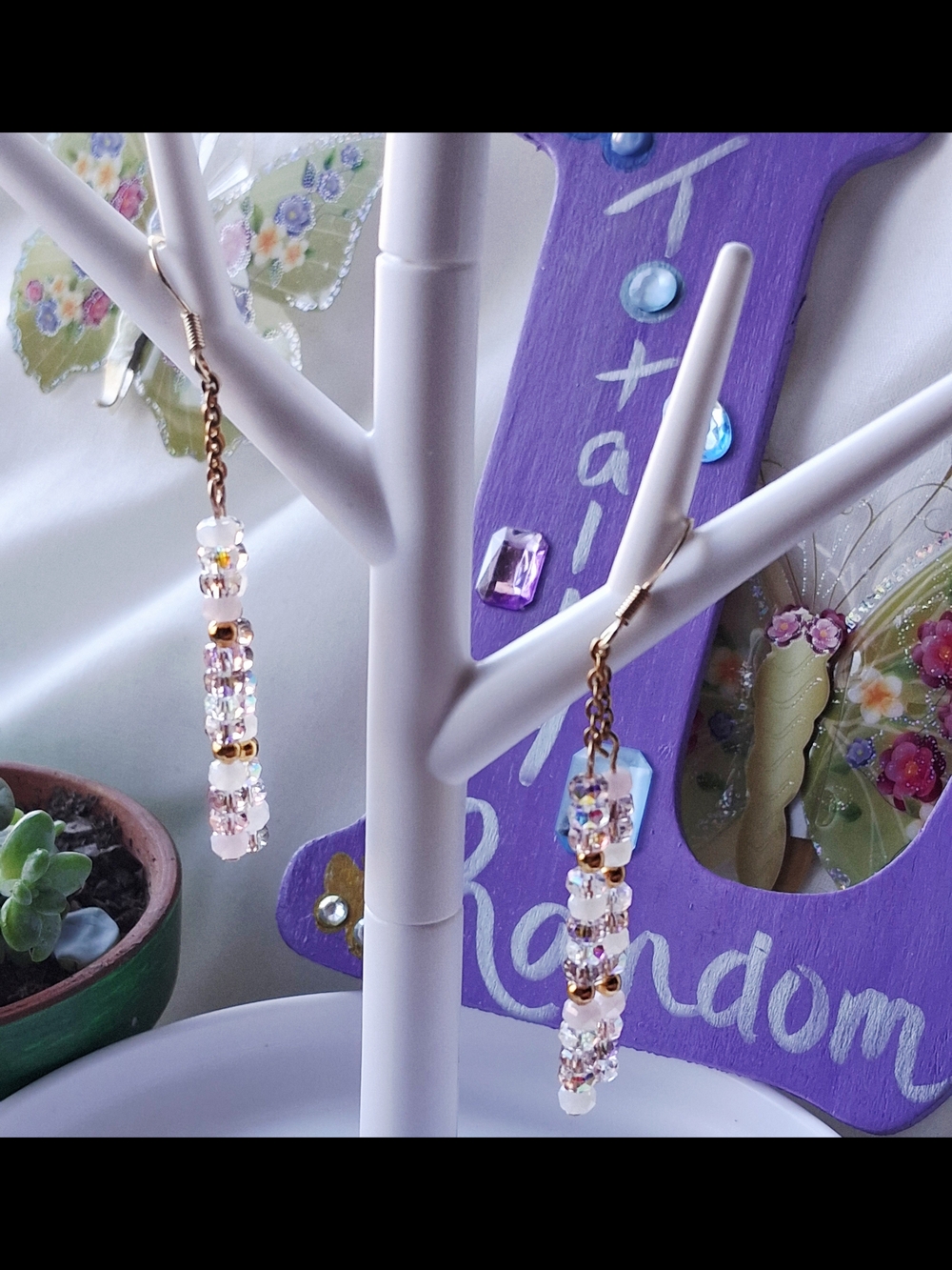 Delicate Pink Crystal Drop Earrings - Handmade